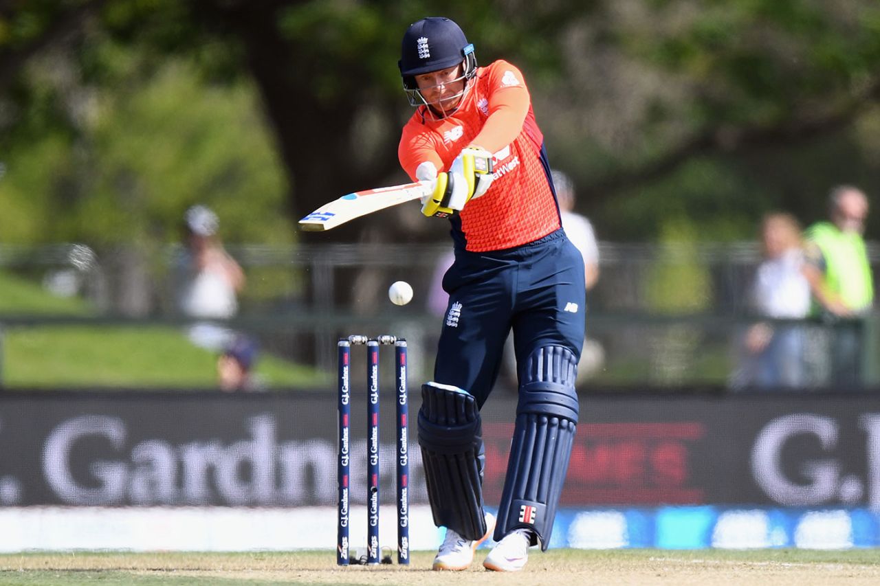 Jonny Bairstow hits through the line, New Zealand v England, First T20I, Christchurch, November 1, 2019