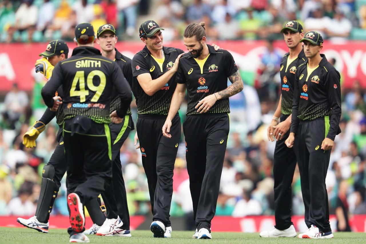 Kane Richardson is chuffed after taking a wicket, Australia v Pakistan, 1st T20I, Sydney, November 3, 2019