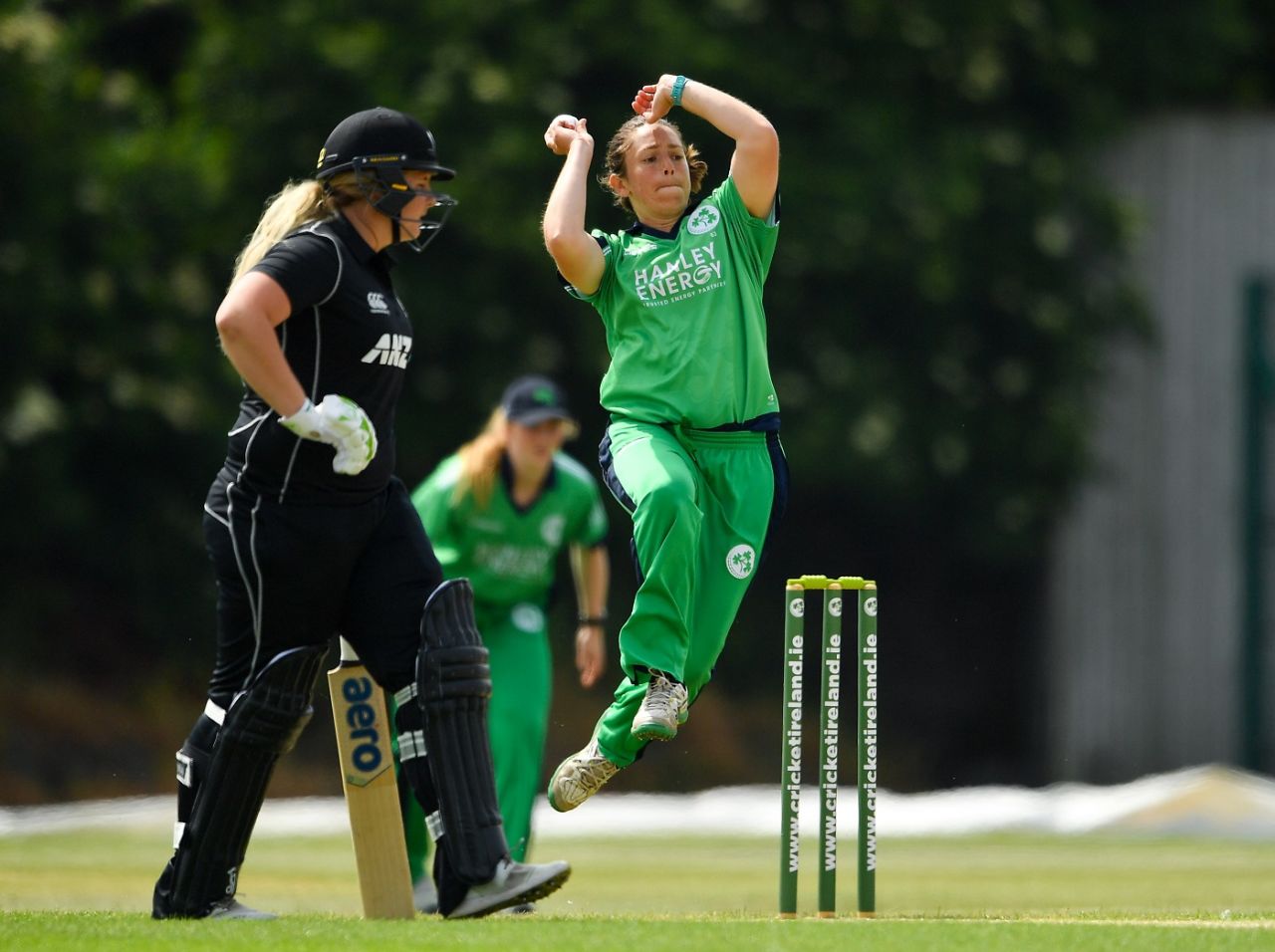 File photo: Amy Kenealy bowling for Ireland against New Zealand in 2018