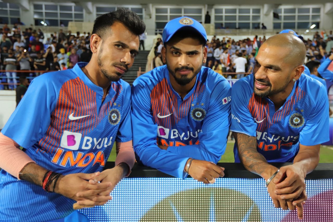Yuzvendra Chahal, Shreyas Iyer and Shikhar Dhawan strike a pose, India v Bangladesh, 2nd T20I, Rajkot, November 7, 2019