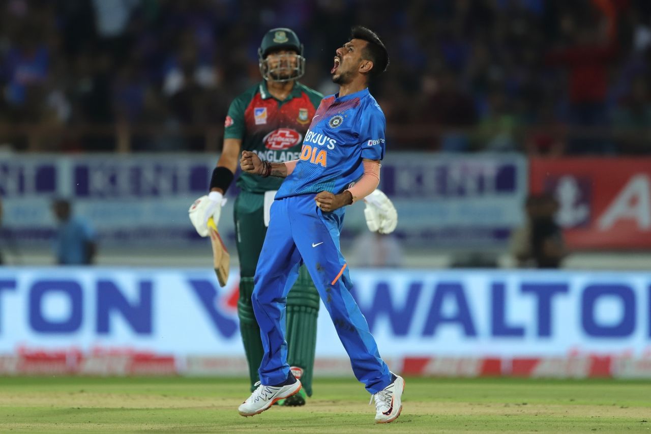 Yuzvendra Chahal roars after taking a wicket, India v Bangladesh, 2nd T20I, Rajkot, November 7, 2019