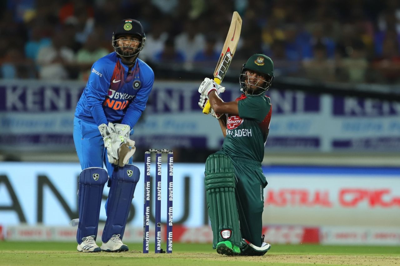 Mohammad Naim plays a slog sweep, India v Bangladesh, 2nd T20I, Rajkot, November 7, 2019
