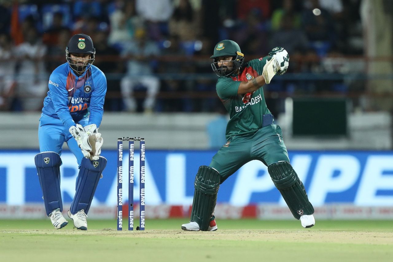 Liton Das punches one off the back foot as Rishabh Pant looks on, India v Bangladesh, 2nd T20I, Rajkot, November 7, 2019