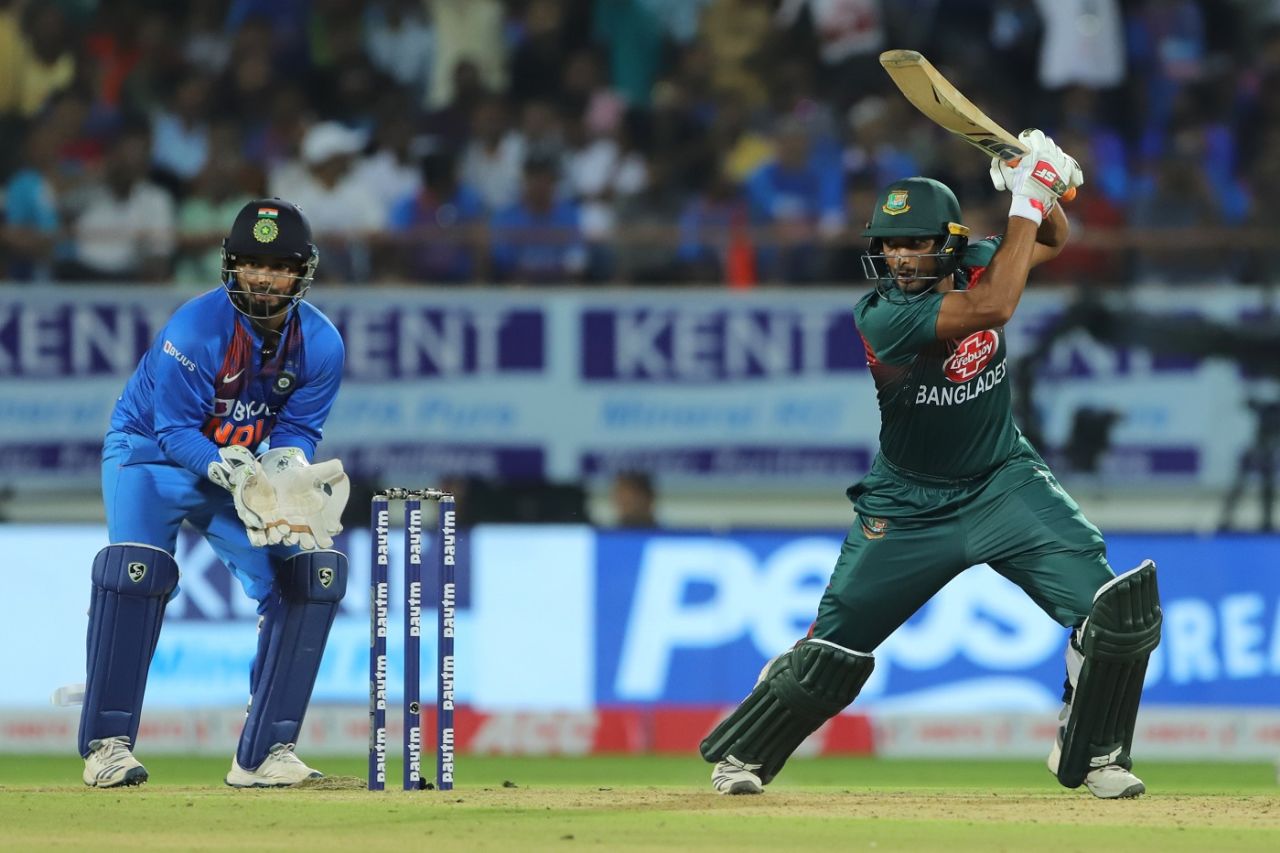 Mahmudullah plays one through the off side, India v Bangladesh, 2nd T20I, Rajkot, November 7, 2019
