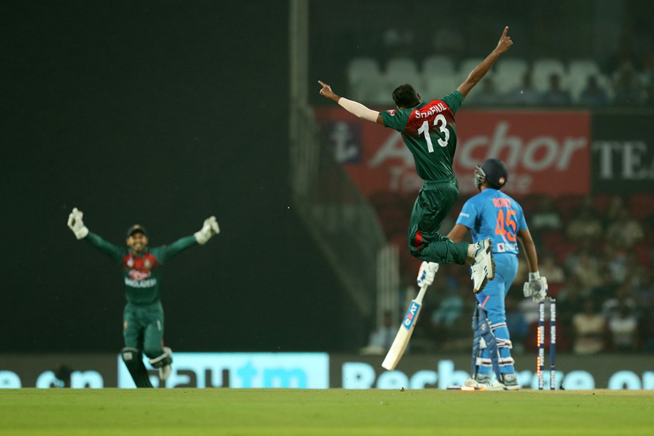 Shafiul Islam celebrates a wicket, India v Bangladesh, 3rd T20I, Nagpur, November 10, 2019