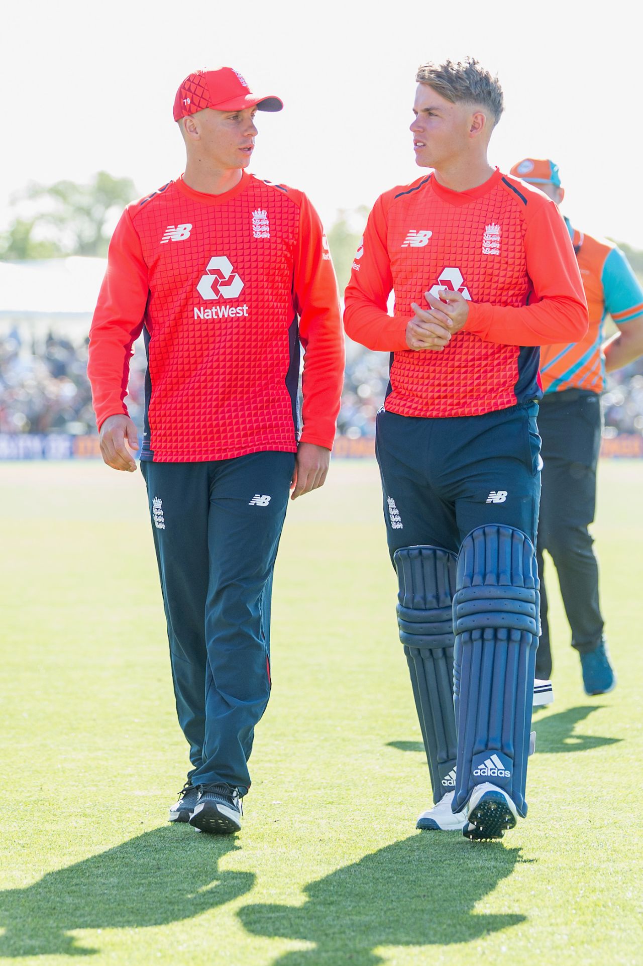 Tom Curran and Sam Curran of England walk from the ground after their win, first T20I, New Zealand v England, Hagley Oval, in Christchurch, New Zealand, November 01, 2019 
