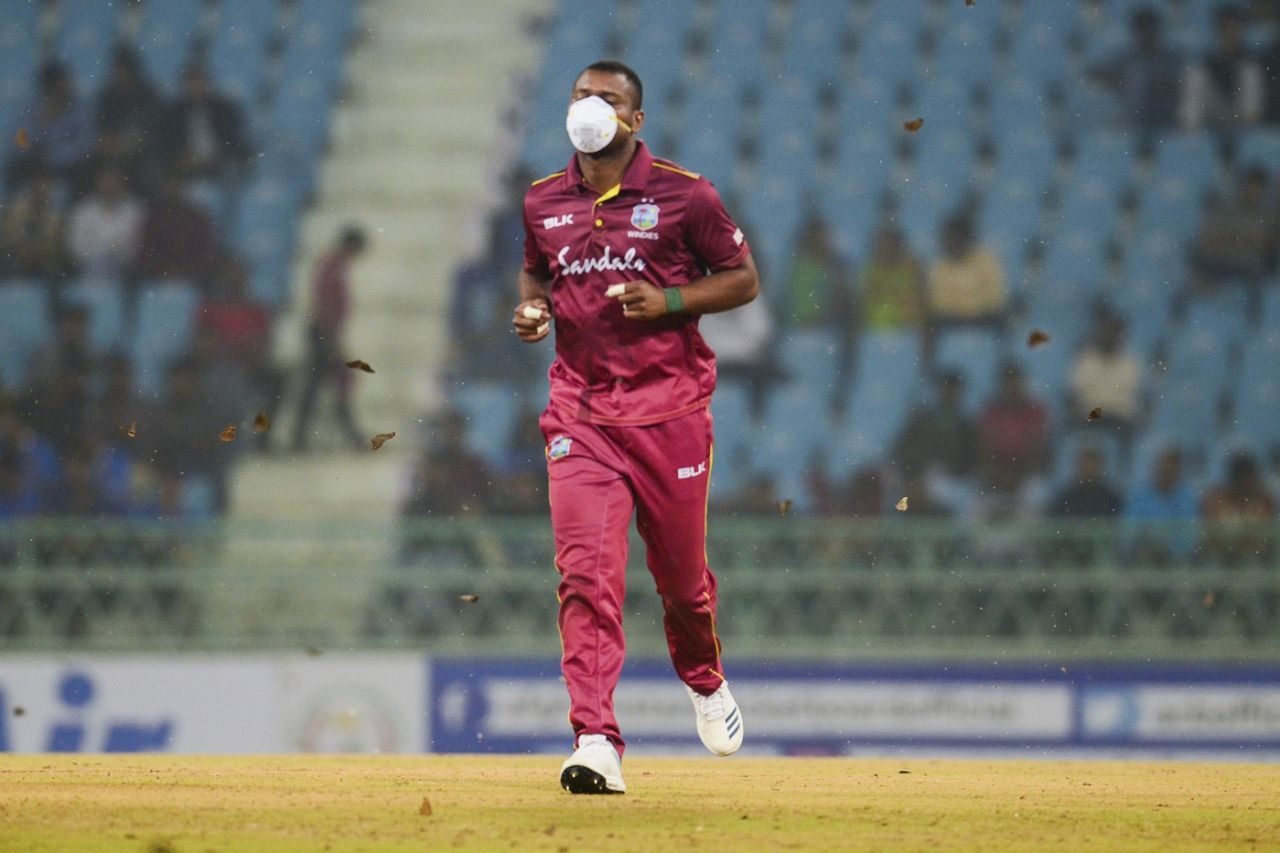 Evin Lewis wears a face mask to avoid bugs, Afghanistan v West Indies, 2nd ODI, Lucknow, November 9, 2019