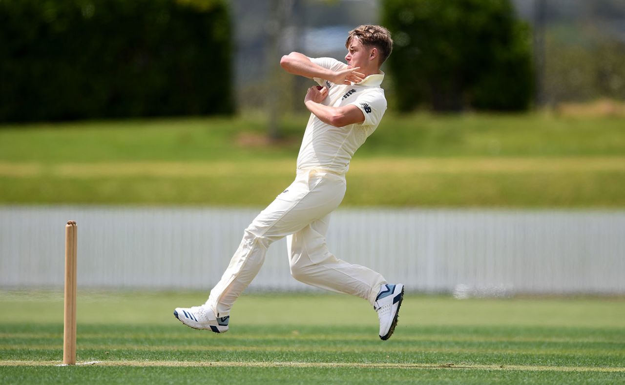 Sam Curran bowls during England's tour match, New Zealand XI v England XI, Cobham Oval, Whangarei, Day 2, November 13, 2019
