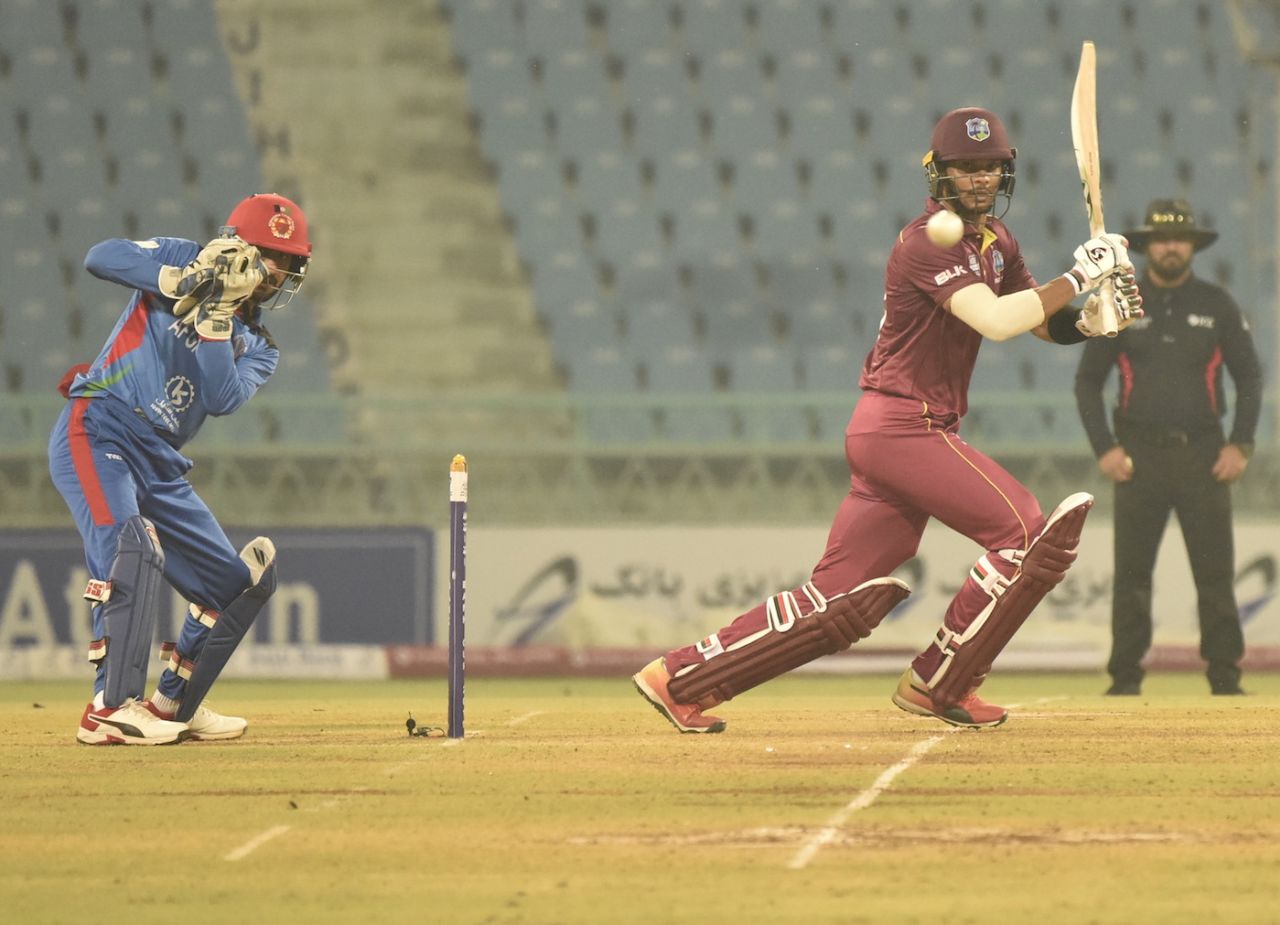Brandon King steers the ball into the off side, Afghanistan v West Indies, 3rd ODI, Lucknow, November 11, 2019