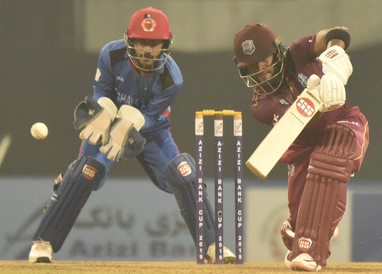 Shai Hope drives down the ground, Afghanistan v West Indies, 3rd ODI, Lucknow, November 11, 2019