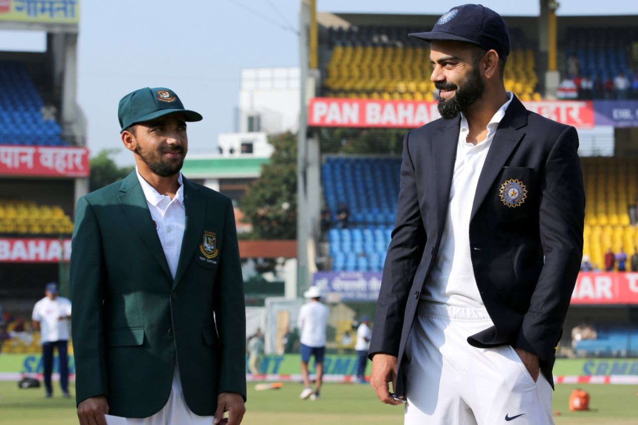 Mominul Haque looks at Virat Kohli in admiration on his captaincy debut, India v Bangladesh, 1st Test, Indore, 1st day, November 14, 2019