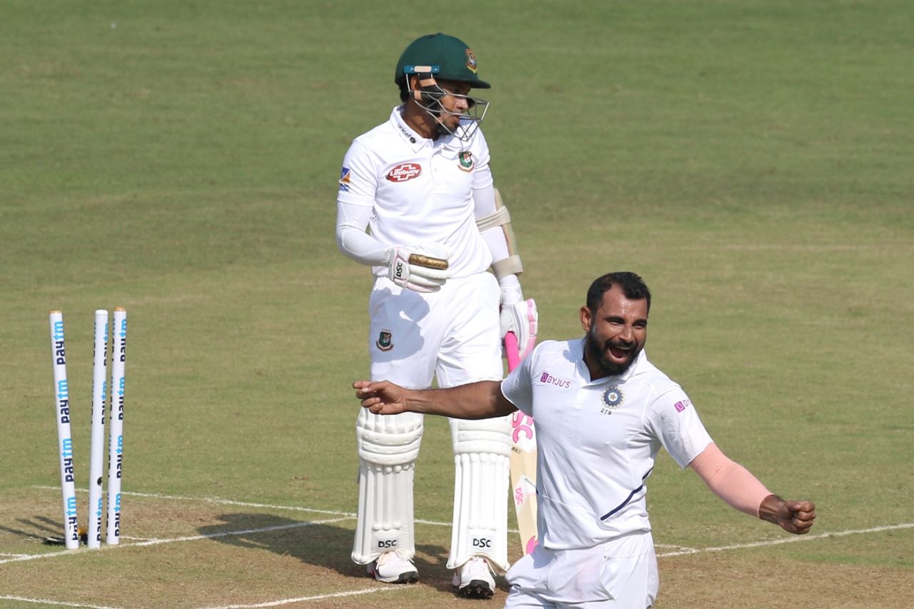 Mohammed Shami is ecstatic after removing Mushfiqur Rahim, India v Bangladesh, 1st Test, Indore, 1st day, November 14, 2019