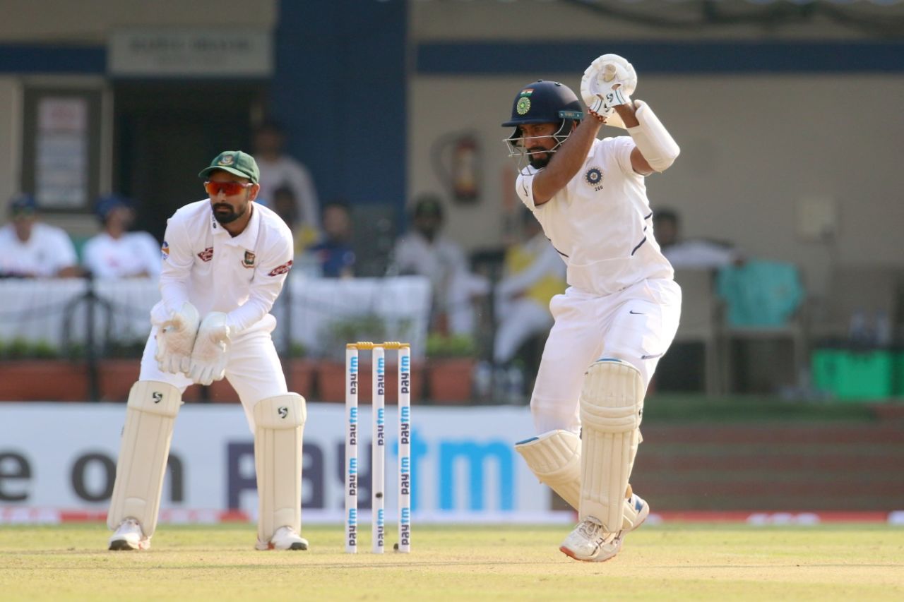Cheteshwar Pujara drives through the covers, India v Bangladesh, 1st Test, Indore, 1st day, November 14, 2019


