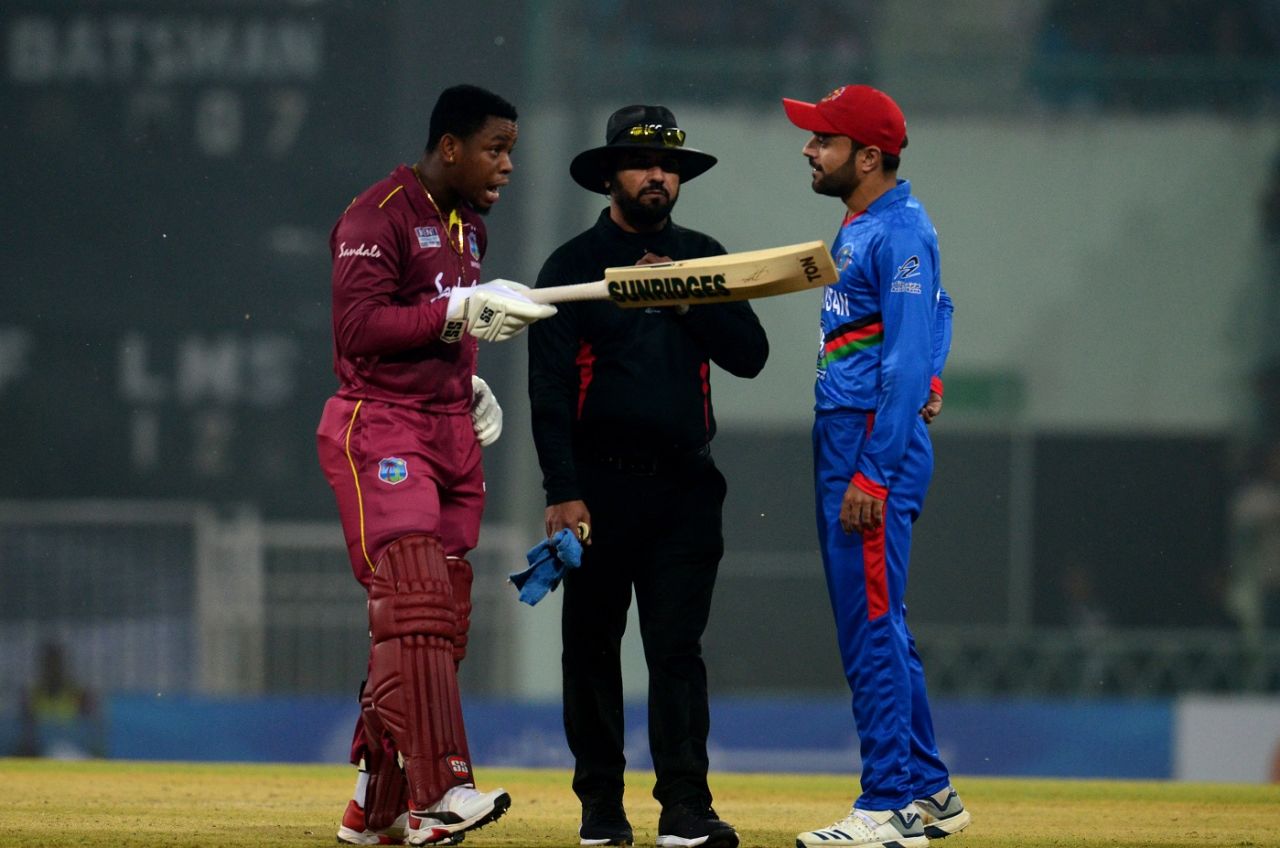 Shimron Hetmyer exchanged some words with the Afghanistan fielders, Afghanistan v West Indies, 2nd T20I, Lucknow, November 16, 2019
