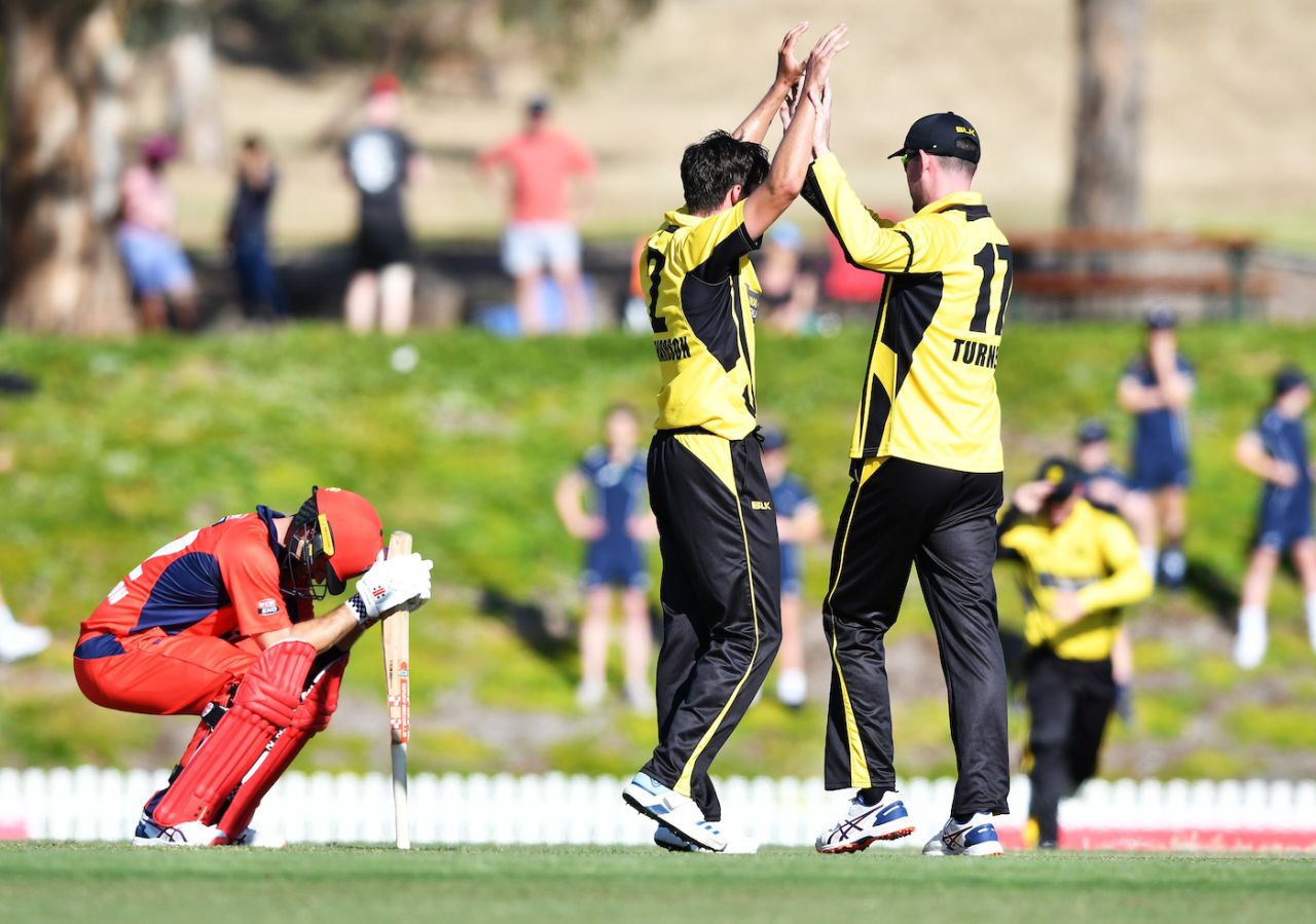 Callum Ferguson slumps to his haunches after falling just short in an outstanding chase, South Australia v Western Australia, Marsh Cup, Adelaide, November 17, 2019