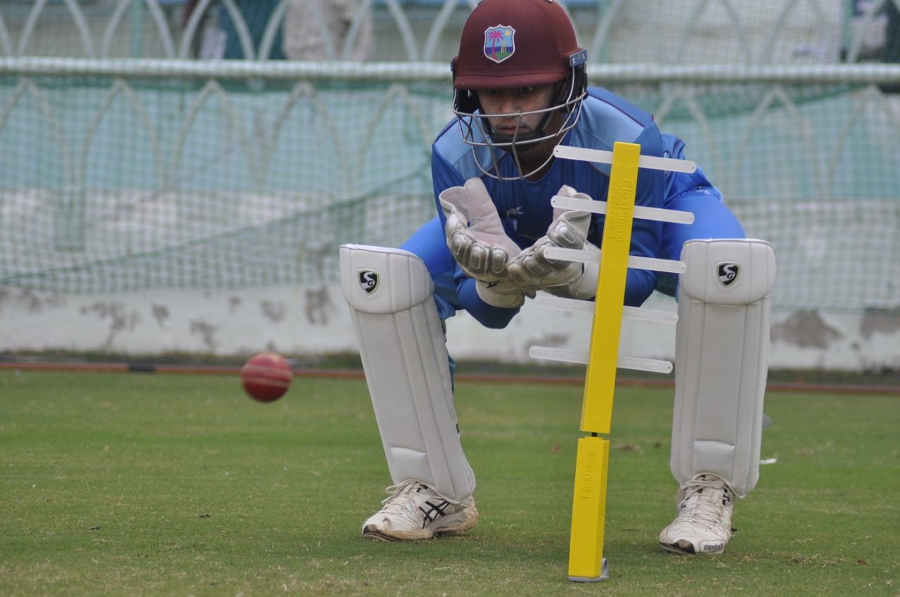 Shane Dowrich participates in a wicketkeeping drill session, Lucknow, November 18, 2019