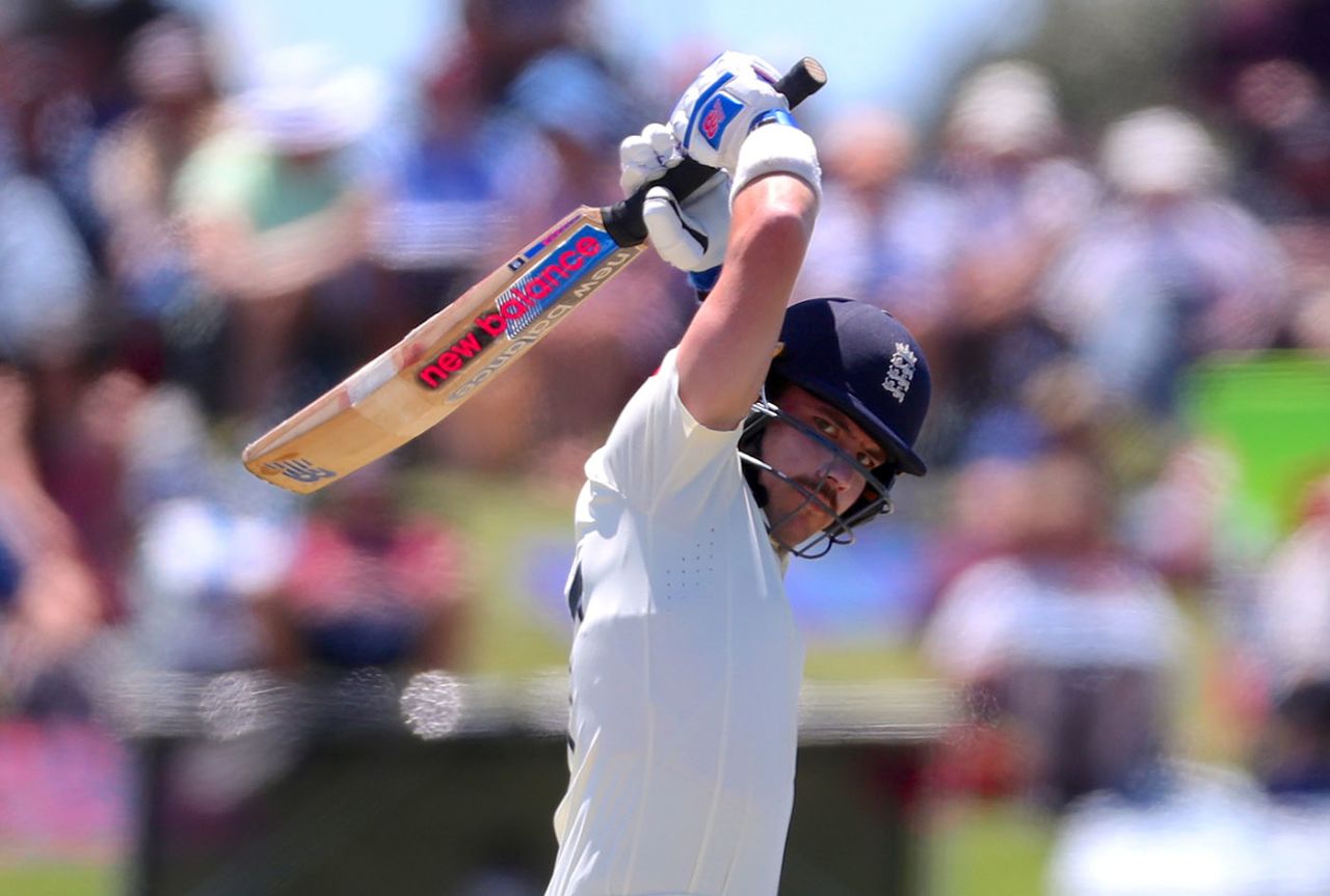 Rory Burns shoulders arms with a flourish, New Zealand v England, 1st Test, Day 1, Mount Maunganui, November 21, 2019