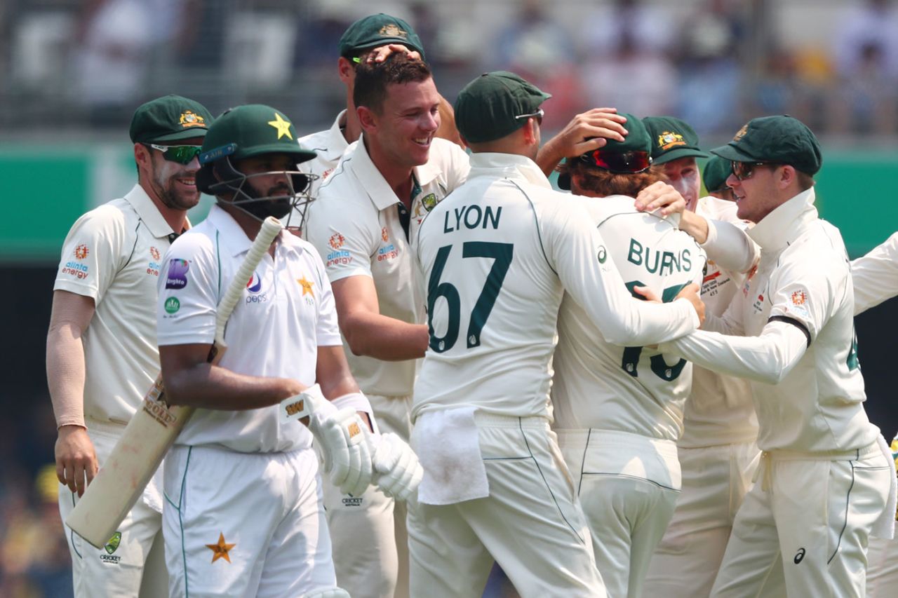 Josh Hazlewood claimed Australia's second wicket in quick succession, Australia v Pakistan, 1st Test, Brisbane, November 21, 2019