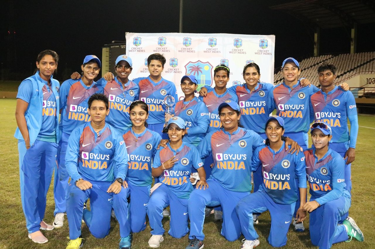 India women pose after winning the T20I series 5-0, West Indies v India, 5th T20I, Providence, November 20, 2019