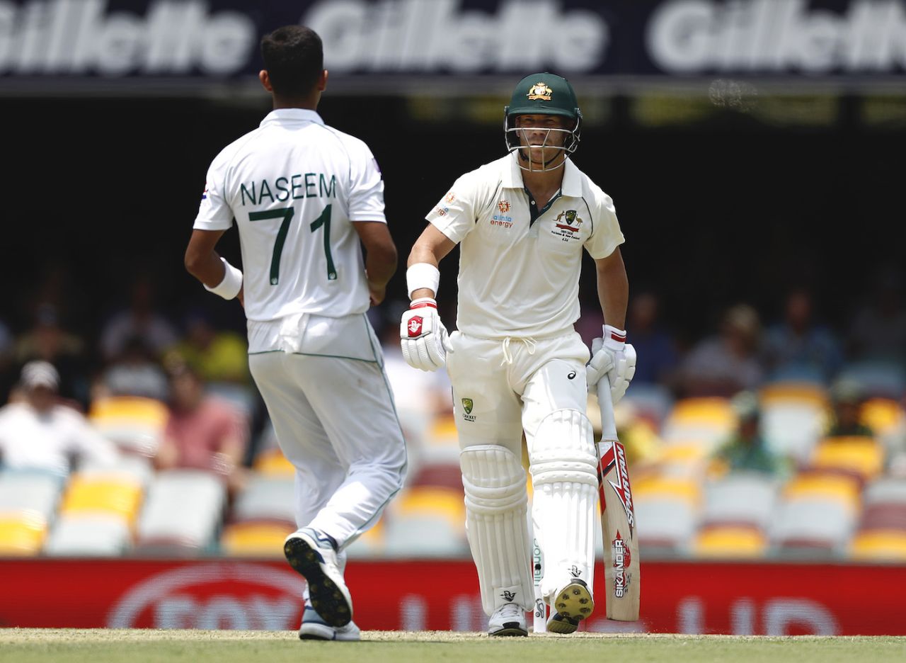Naseem Shah stares down David Warner, Australia v Pakistan, 1st Test, Brisbane, November 22, 2019