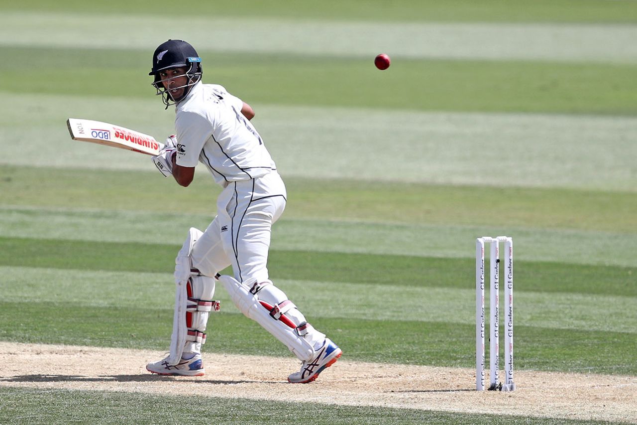 Jeet Raval dabs one down towards third man, New Zealand v England, 1st Test, Mount Maunganui, 2nd day, November 22, 2019