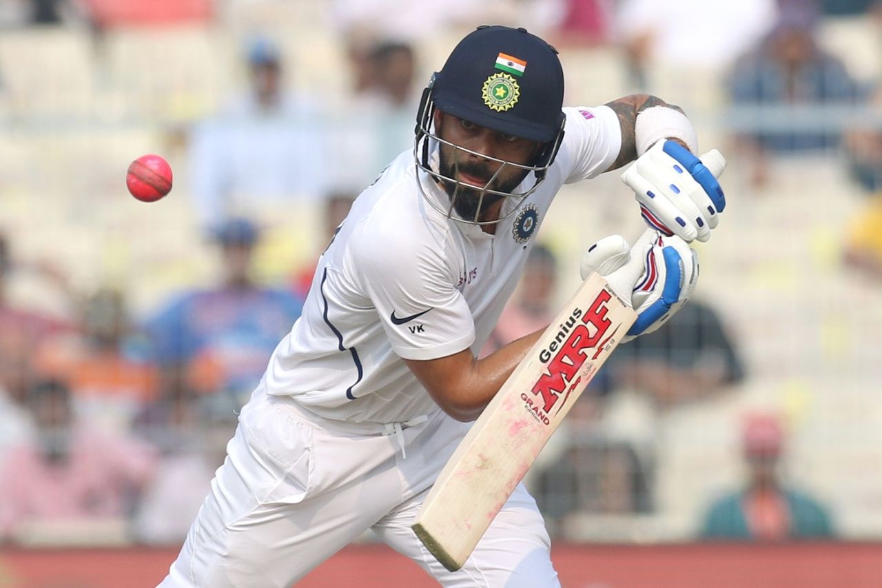 Virat Kohli punches one away, India v Bangladesh, 2nd Test, Kolkata, 2nd day, November 23, 2019