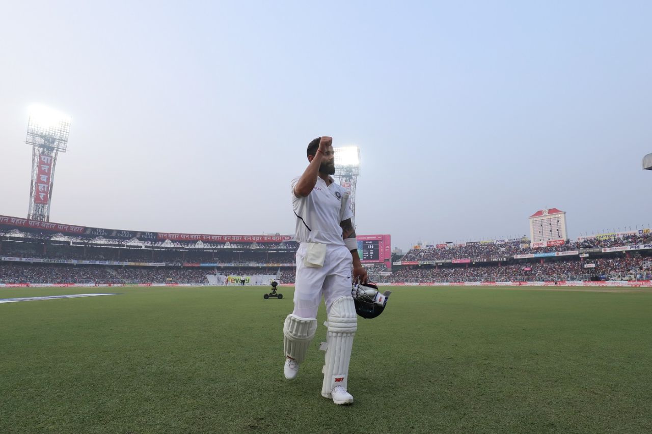Virat Kohli acknowledges the applause of the Eden crowd, India v Bangladesh, 2nd Test, Kolkata, 2nd day, November 23, 2019