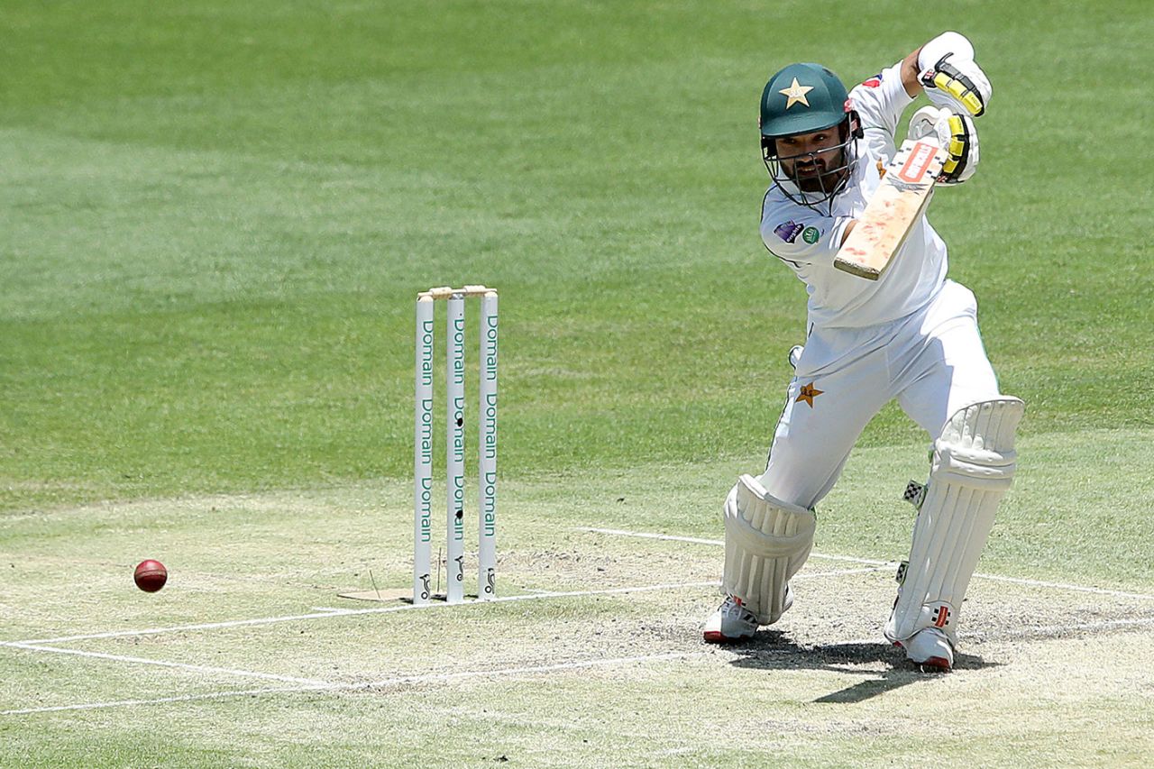 Mohammad Rizwan drives during his fine innings, Australia v Pakistan, 1st Test, Brisbane, November 24, 2019