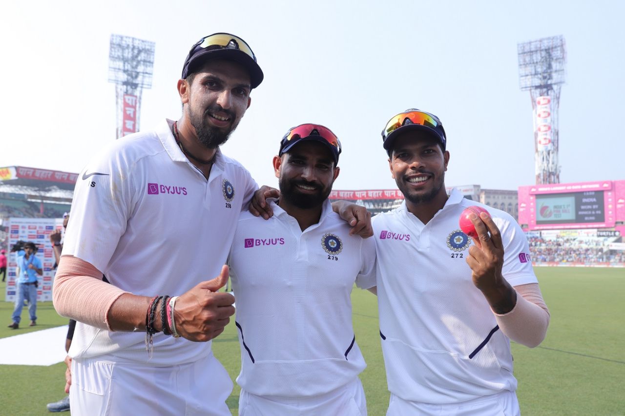 Ishant Sharma, Mohammed Shami, and Umesh Yadav are all smiles, India v Bangladesh, 2nd Test, Kolkata, 2nd day, November 23, 2019