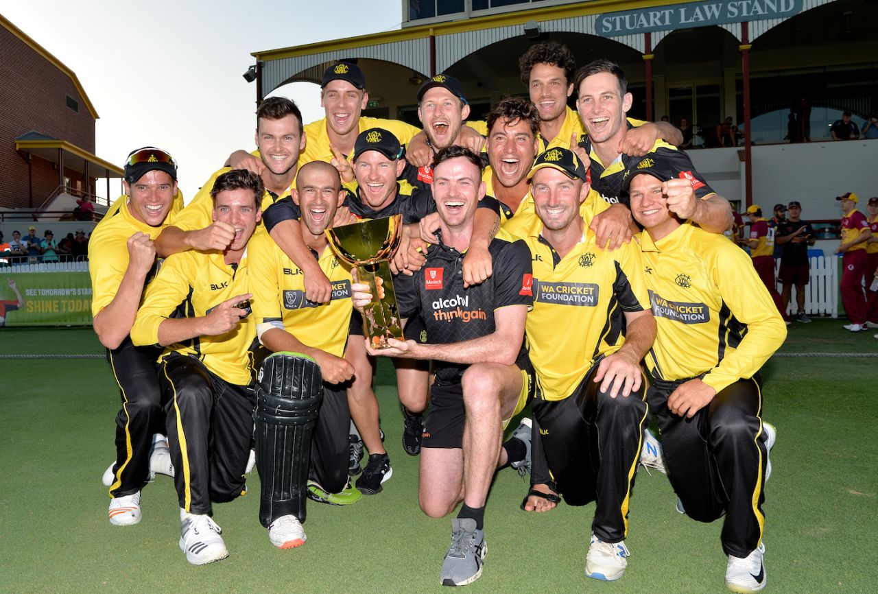 Western Australia celebrate their 14th Australian one-day domestic title, Queensland v Western Australia, Marsh Cup, Final, Brisbane, November 26, 2019