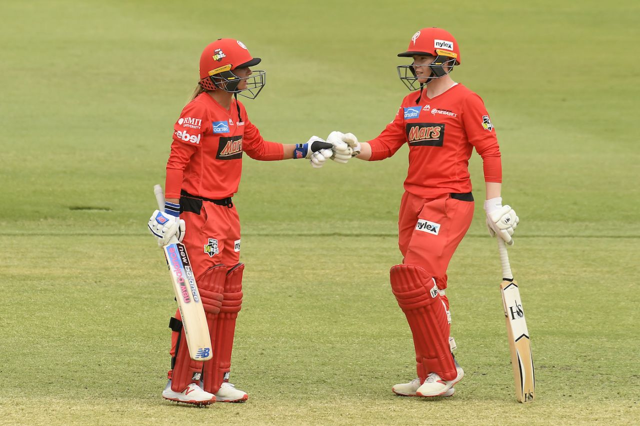 Danni Wyatt and Jess Duffin smashed half-centuries in the record chase, Brisbane Heat v Melbourne Renegades, WBBL 2019, Brisbane, November 27, 2019
