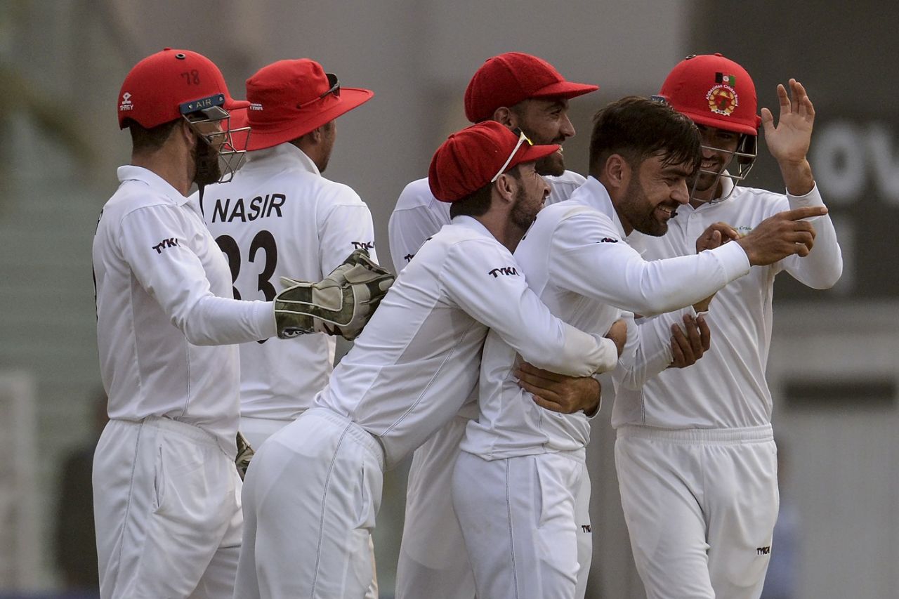 Rashid Khan is elated after picking up a wicket, Afghanistan v West Indies, Only Test, 1st day, Lucknow, November 27, 2019