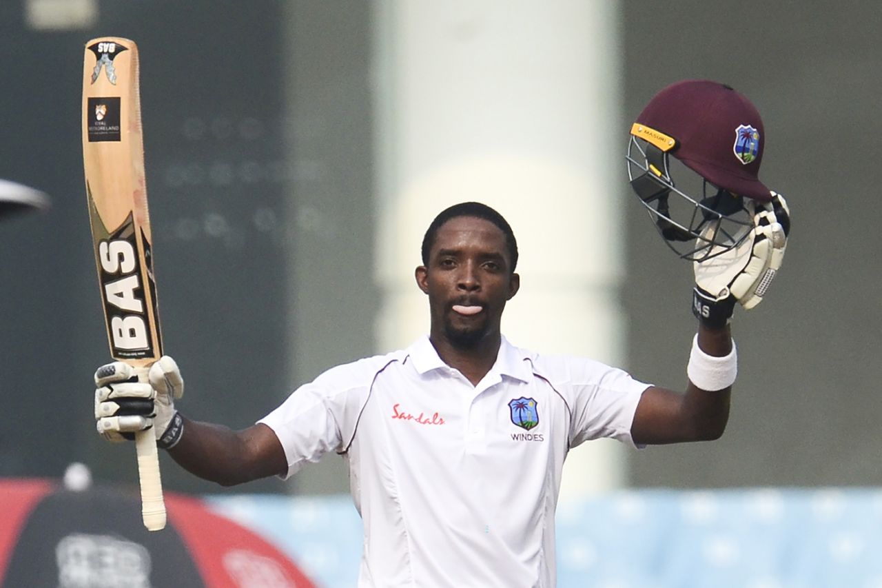 Shamarh Brooks celebrates his maiden Test century, Afghanistan v West Indies, Only Test, 2nd day, Lucknow, November 28, 2019
