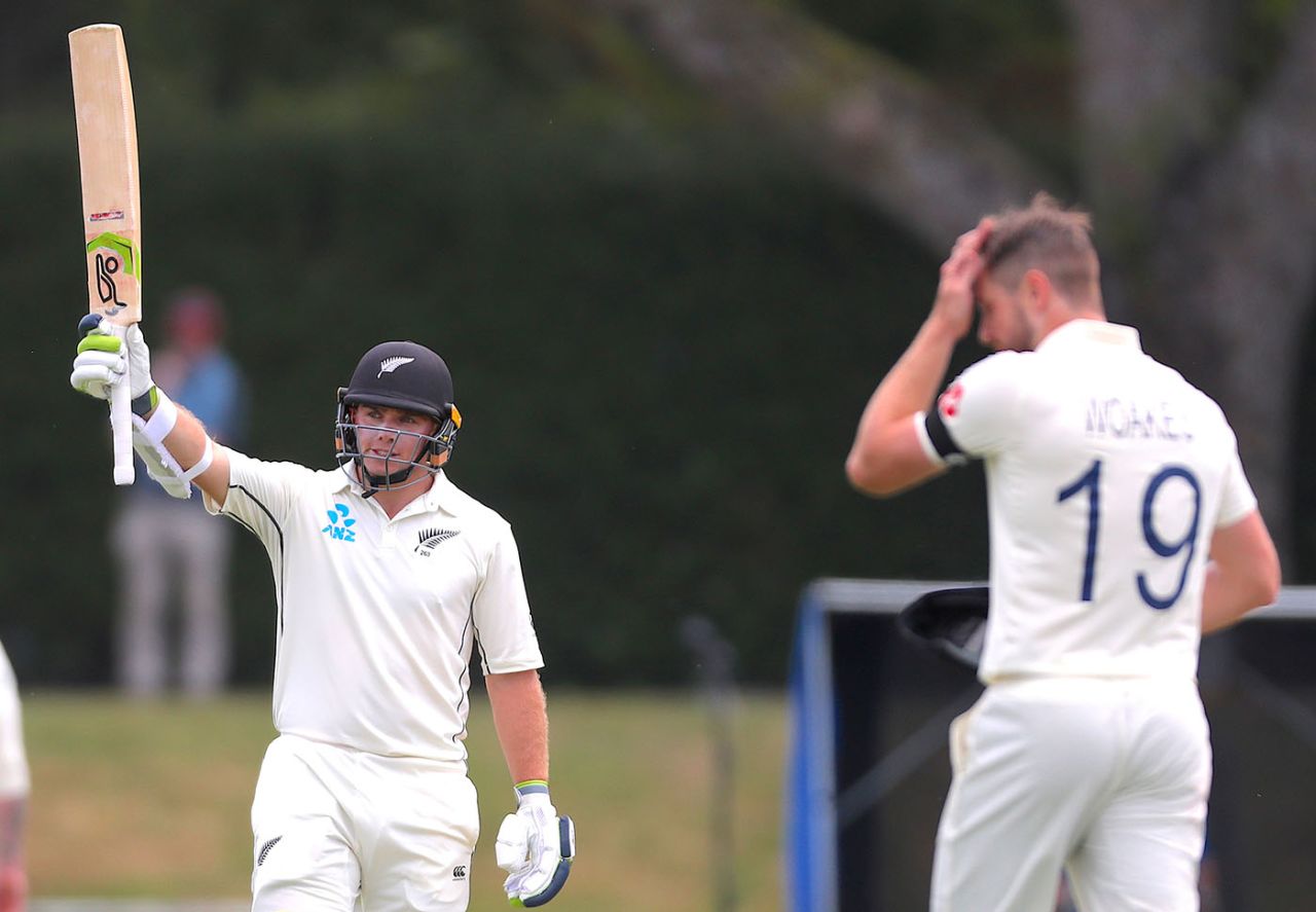 Tom Latham celebrates reaching his half-century, New Zealand v England, 2nd Test, Hamilton, November 29, 2019