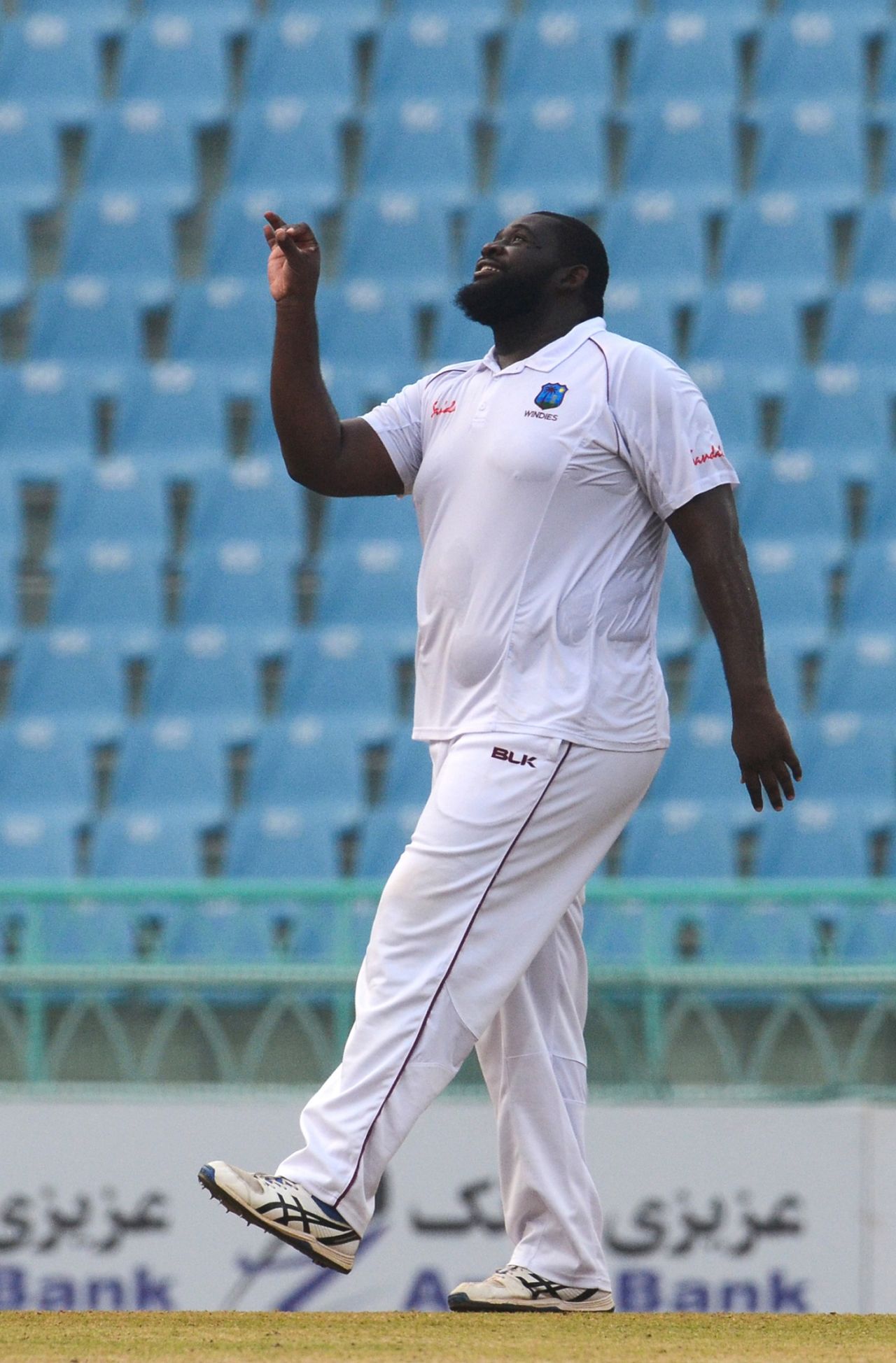 Rahkeem Cornwall celebrates a wicket, Afghanistan v West Indies, only Test, Lucknow, 2nd day, November 28, 2019