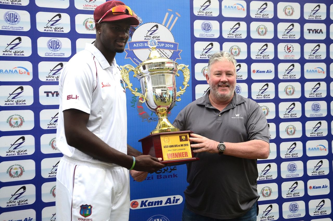 Jason Holder poses with the trophy, Afghanistan v West Indies, only Test, Lucknow, 3rd day, November 29, 2019