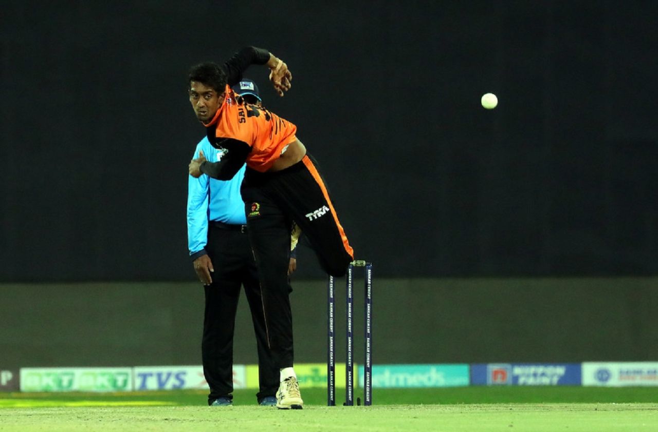 R Sai Kishore bowls in the TNPL