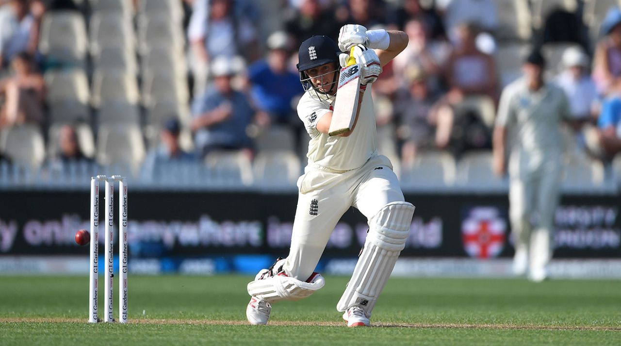 Joe Root drives through the covers, New Zealand v England, 2nd Test, Hamilton, December 1, 2019