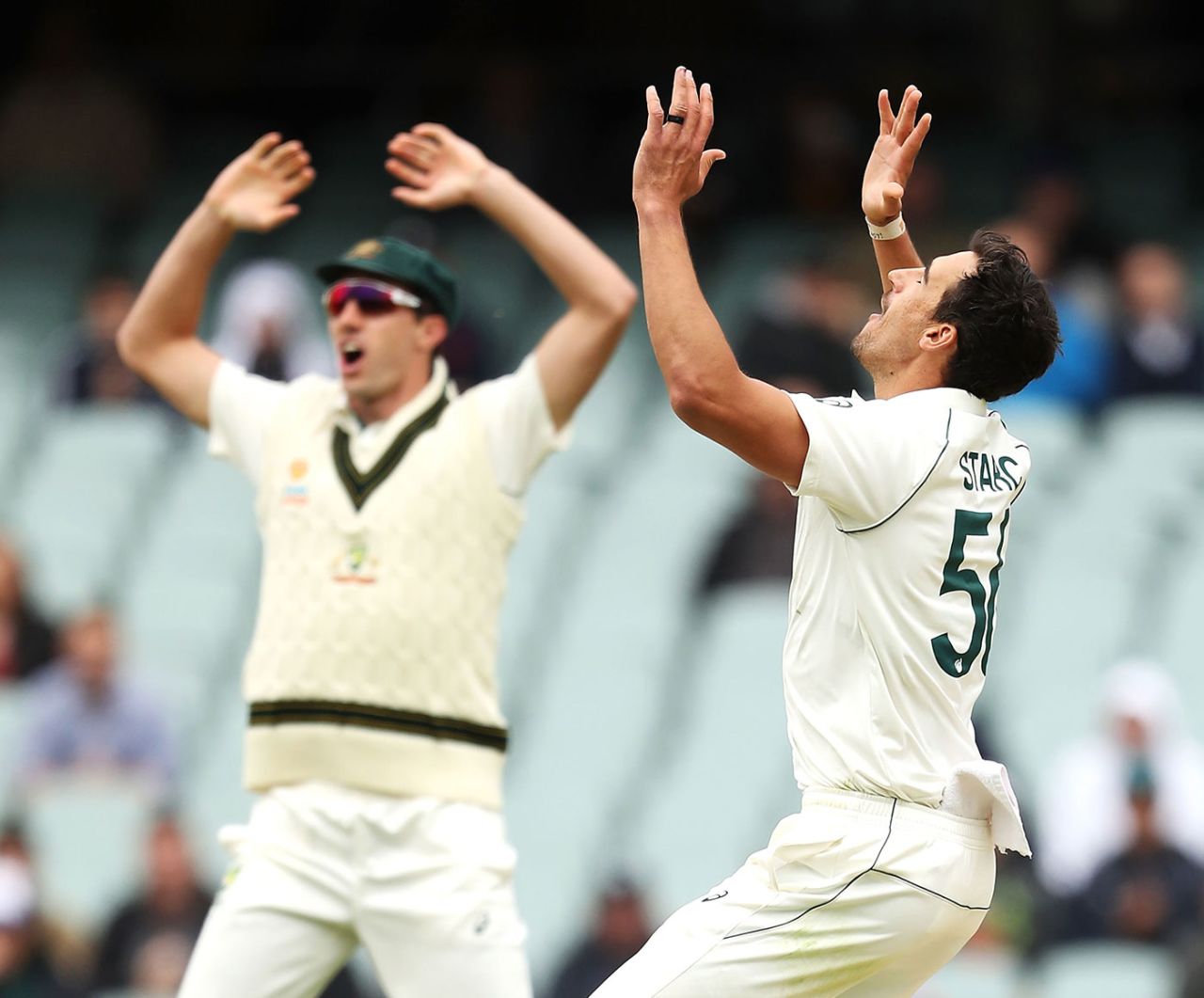 So close! Mitchell Starc reacts to his hat-trick ball, Australia v Pakistan, 2nd Test, Adelaide, December 1, 2019