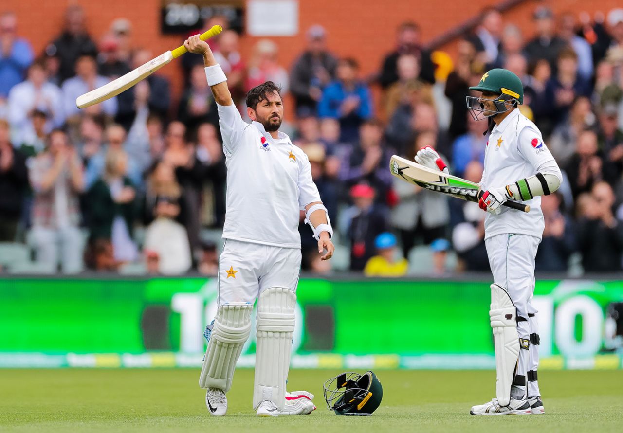 Yasir Shah celebrates his remarkable century, Australia v Pakistan, 2nd Test, Adelaide, December 1, 2019