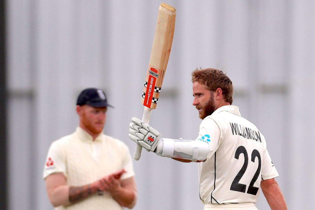 Kane Williamson celebrates reaching his century, New Zealand v England, 2nd Test, Hamilton, December 03, 2019