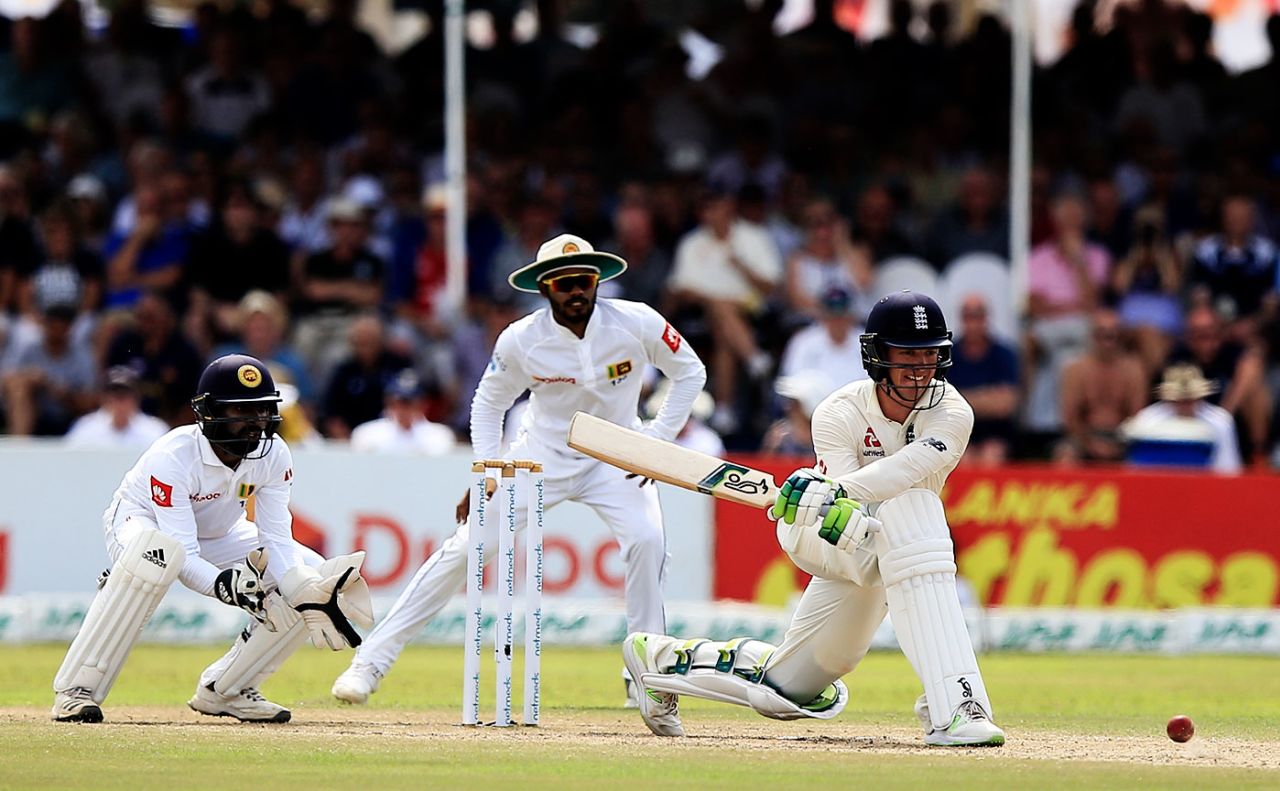 Keaton Jennings looks to reverse-sweep, Sri Lanka v England, 1st Test, 3rd day, Galle, November 8, 2018