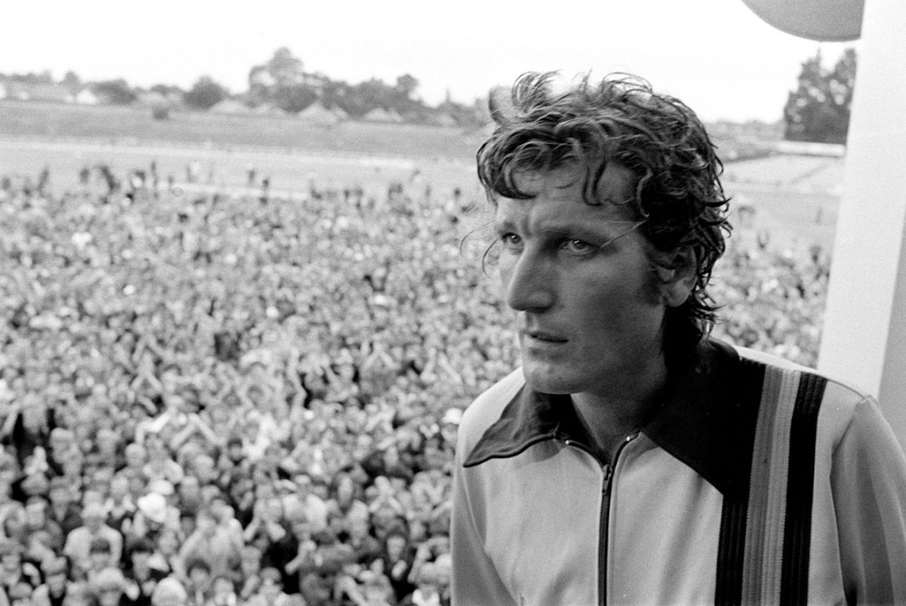Bob Willis on the Headingley balcony after his match-winning performance in 1981, England v Australia, 3rd Test, Headingley, 5th day, July 21, 1981