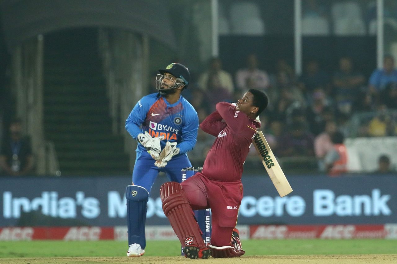 Shimron Hetmyer slog-sweeps powerfully, India v West Indies, 1st T20I, Hyderabad, December 6, 2019