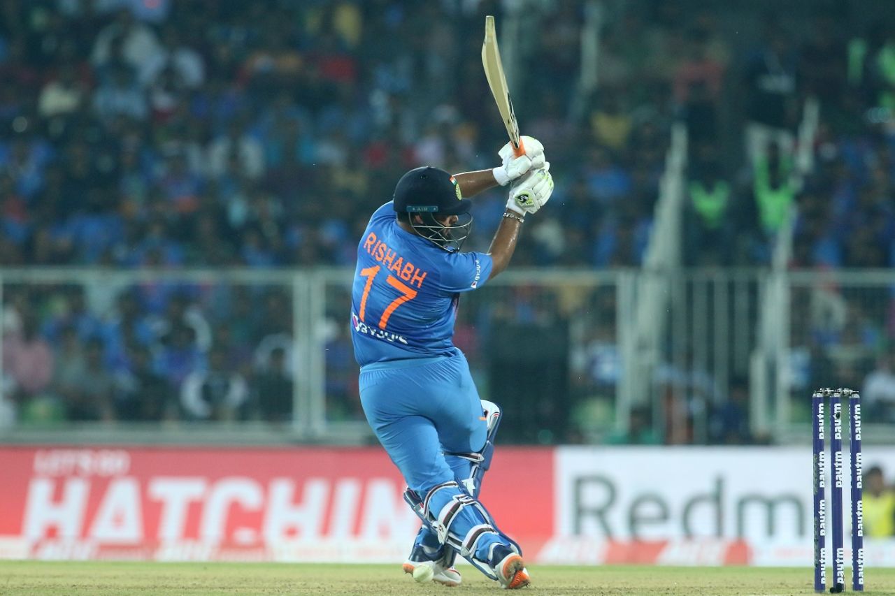 Rishabh Pant swivels and puts his full body into the shot, India v West Indies, 2nd T20I, Thiruvananthapuram, December 8, 2019