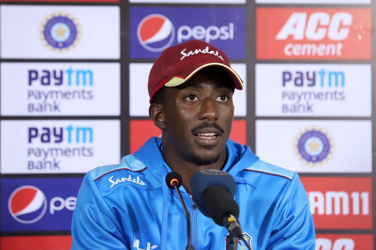Hayden Walsh addresses the media after his team's series-leveling win, India v West Indies, 2nd T20I, Thiruvananthapuram, December 8, 2019