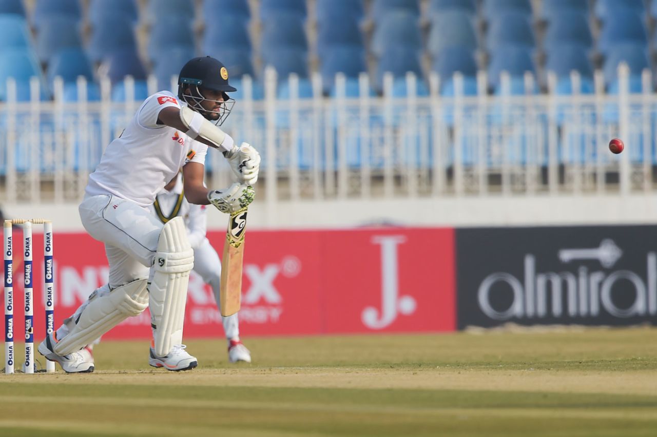 Dimuth Karunaratne jabs one into the off side, Pakistan v Sri Lanka, 1st Test, Rawalpindi, Day 1