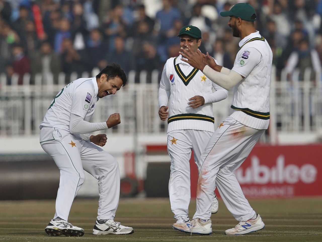Mohammad Abbas celebrates a dismissal, Pakistan v Sri Lanka, 1st Test, Rawalpindi, Day 1
