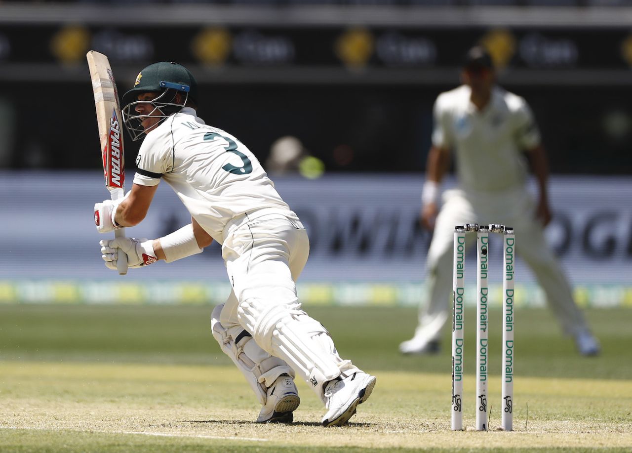 David Warner drives through the off side, Australia v New Zealand, 1st Test, Day 1, Perth, December 12, 2019