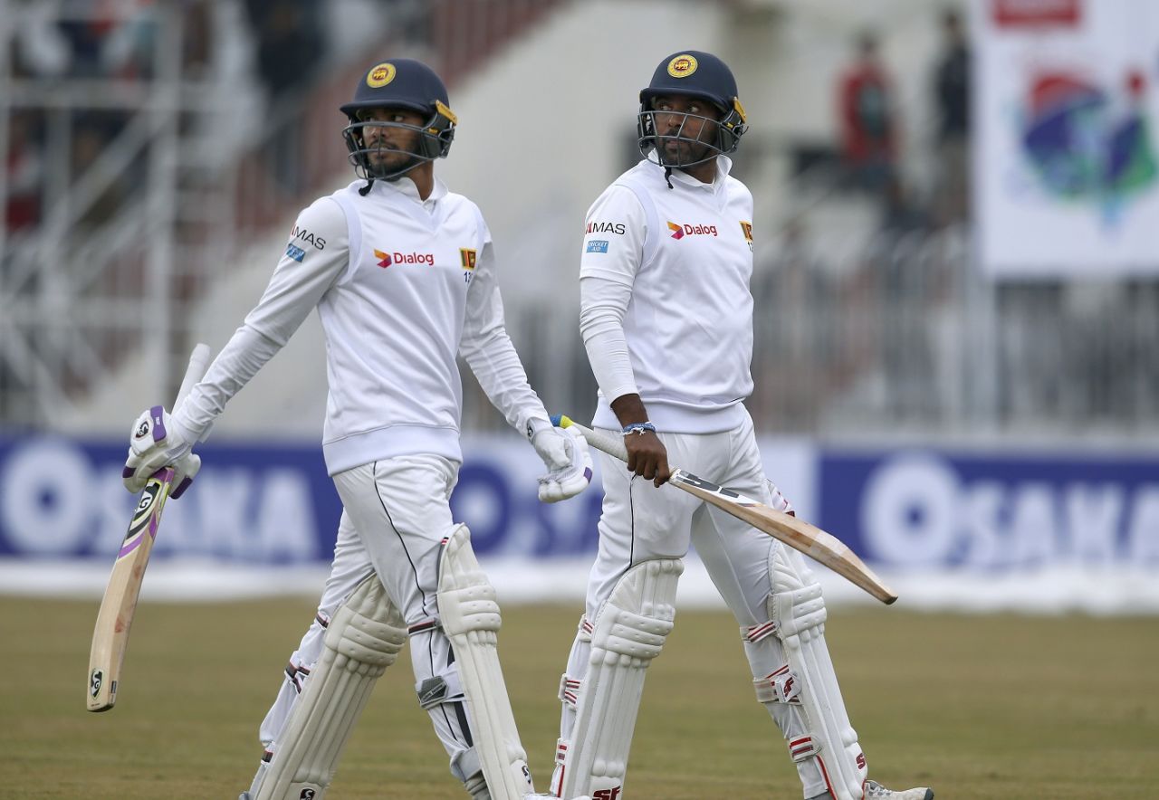 Dhananjaya de Silva and Dilruwan Perera walk off, Pakistan v Sri Lanka, 1st Test, Rawalpindi, Day 2